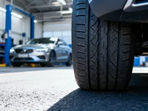 Dłoń kierowcy naciskająca przycisk systemu Auto Hold na konsoli środkowej nowoczesnego samochodu.